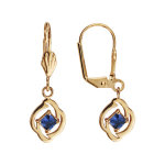 Boucles d'oreilles pendantes en plaqu or oxyde carr bleu fonc suspendu et fermoir dormeuse