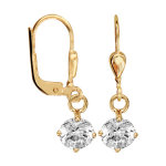 Boucles d'oreilles pendantes en plaqu or oxyde rond blanc et fermoir dormeuse