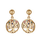 Boucles d'oreille pendantes en plaqu or pastille arbre de vie avec pierres multi couleurs suspendue ...