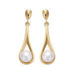 Boucles d'oreille pendantes en plaqu or perle d'eau douce en goutte et fermoir poussette