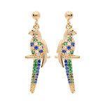 Boucles d'oreille pendantes en plaqu� or perroquet empierr� et fermoir poussette
