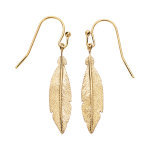 Boucles d'oreille pendantes en plaqu� or plume et fermoir crochet