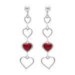 Boucles d'oreille pendante tige en argent rhodi� coeurs ajour�s et un oxyde rouge