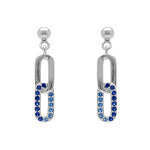 Boucles d'oreille pendantes tige en argent rhodi� compos�es de deux rectangles entrelac�s un lisse et ...