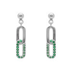 Boucles d'oreille pendantes tige en argent rhodi� compos�es de deux rectangles entrelac�s un lisse et ...