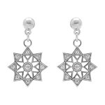Boucles d'oreille pendantes tige en argent rhodi� en forme d' etoile orn�es d'oxydes blancs sertis
