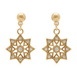 Boucles d'oreille pendantes tige en plaqu� or forme �toile avec oxydes blancs sertis