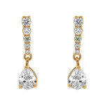 Boucles d'oreille pendante tige en plaqu� or ligne d' oxydes blancs et goutte