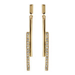 Boucles d'oreille pendante tige en vermeil batons et oxydes blancs sertis