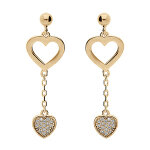 Boucles d'oreille pendantes tige en vermeil double co eur avec oxydes blancs sertis