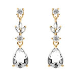 Boucles d'oreille pendante tige en vermeil ligne pav�e et goutte avec oxydes blancs sertis