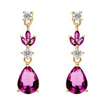 Boucles d'oreille pendante tige en vermeil motif feuilles avec oxydes rouge et blanc