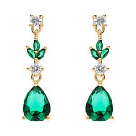 Boucles d'oreille pendante tige en vermeil motif feuille avec oxydes vert et blanc