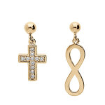 Boucles d'oreille pendantes tige en vermeil symbole infini et croix avec oxydes blancs sertis