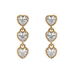 Boucles d'oreille pendante tige en vermeil trois coeurs avec oxydes blancs