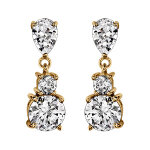 Boucles d'oreille pendante tige en vermeil trois oxydes blancs sertis