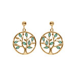 Boucles d'oreille pendantes en vermeil cercle arbre de vie avec oxydes verts