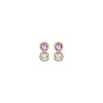Boucles d'oreille en plaqué or 2 oxydes violet et blanc serti et fermoir poussette Boucles d'oreille en plaqué or 2 oxydes violet et blanc serti et fermoir poussette