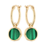 Croles en plaqu or anneau 15mm suspendu avec pampille pierre malachite vritable