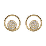 Boucles d'oreilles en plaqu or anneau avec rond pav d'oxydes blancs sertis et fermoir poussette