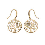 Boucles d'oreille en plaqu� or arbre de vie avec hibou ou chouette empierr� et fermoir crochet