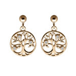 Boucles d'oreille en plaqu or arbre de vie oxydes blancs sertis et fermoir poussette