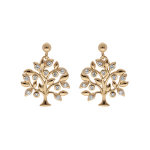 Boucles d'oreille en plaqu or arbre de vie avec oxydes blancs sertis suspendu et fermoir poussette