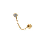 Boucles d'oreille en plaqu or chanette oxyde blanc 4mm serti et boule 5mm (2 trous)