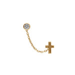 Boucles d'oreille en plaqu or chanette oxyde blanc 4mm serti et croix lisse (2 trous)