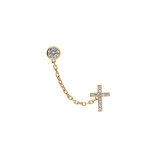 Boucles d'oreille en plaqu or chanette oxyde blanc serti clos 4mm et croix oxydes blancs sertis (2 ...