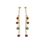 Boucles d'oreille en plaqu� or cha�nette avec pampilles ronde oxydes sertis multi couleurs et fermoir ...