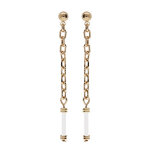 Boucles d'oreille en plaqu or chanette pendante tube blanc et fermoir poussette