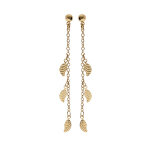 Boucles d'oreille en plaqu or chanette suspendue avec feuilles et fermoir poussette