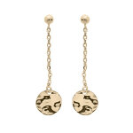 Boucles d'oreille en plaqu or chanette suspendue avec pastille martele et fermoir poussette