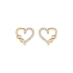Boucles d'oreille en plaqué or coeur 2 côtés lisse et pavé d'oxydes blancs avec motif infini et fermoir ... Boucles d'oreille en plaqué or coeur 2 côtés lisse et pavé d'oxydes blancs avec motif infini et fermoir ...