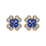 Boucles d'oreilles en plaqu� or collection joaillerie tr�fle � 4 feuilles en oxydes bleus avec contours ...