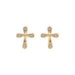 Boucles d'oreille en plaqu or croix 0. 6 x 0. 80mm avec oxydes blancs sertis et fermoir poussette