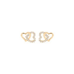Boucles d'oreille en plaqu� or double coeur entrelac� oxydes blancs sertis et fermoir poussette