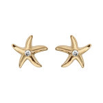 Boucles d'oreilles en plaqu or toile de mer avec 1 oxyde blanc au centre et fermoir poussette