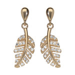 Boucles d'oreilles en plaqué or feuillage pendant orné d'oxydes blancs sertis et fermoir poussette Boucles d'oreilles en plaqué or feuillage pendant orné d'oxydes blancs sertis et fermoir poussette
