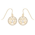 Boucles d'oreille en plaqu or fleur de lotus dans cercle oxydes blancs sertis et fermoir crochet