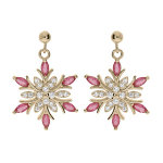 Boucles d'oreille en plaqu� or flocon de neige suspendus avec oxydes blancs et roses