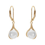 Boucles d'oreille en plaqué or forme goutte avec perle de culture d'eau douce et oxydes blancs, dormeuse ... Boucles d'oreille en plaqué or forme goutte avec perle de culture d'eau douce et oxydes blancs, dormeuse ...