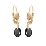 Boucles d'oreille en plaqu� or goutte oxyde facet� noir et fermoir dormeuse