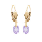 Boucles d'oreille en plaqu� or goutte oxyde facett� mauve suspendue et fermoir dormeuse