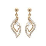 Boucles d'oreille en plaqu� or goutte suspendue avec oxydes blancs sertis et fermoir poussette