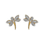 Boucles d'oreilles en plaqu or libellule orne d'oxydes blancs et fermoir poussette
