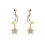 Boucles d'oreille en plaqu or lune vide et toile avec oxydes blancs sertis et fermoir poussette