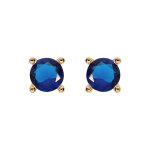 Boucles d'oreille tige solitaire en plaqu or, clou 4mm oxyde bleu fonc serti 4 griffes