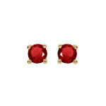 Boucles d'oreille tige solitaire en plaqu or, clou 4mm oxyde rouge serti 4 griffes